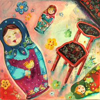 Toile de 50cm x 50cm Peinture acrylique sur journaux teintés et marouflés sur châssis coton